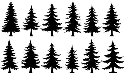 Naklejka premium Tree Silhouette Collection – Pine, Fir & Deciduous Tree Icons vector bundle
