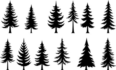 Fototapeta premium Tree Silhouette Collection – Pine, Fir & Deciduous Tree Icons vector bundle