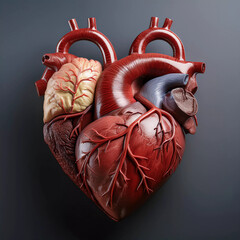 Realistic anatomical heart model showcasing detailed structures and textures in vibrant colors and materials
