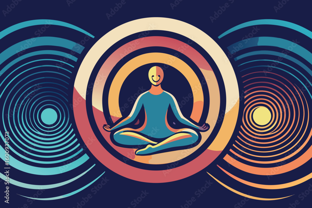 Poster Meditation practice with circular wave patterns in a tranquil setting at twilight