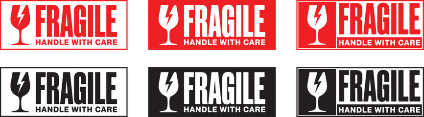 Fragile Handle With Care Labels in Red and Black Styles