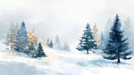 Fototapeta premium Winter background vector. Hand painted watercolor drawing for Christmas a nd Happy New Year season. Background design for invitation, cards, social post, ad, cover, sale banner and invitation., no lo