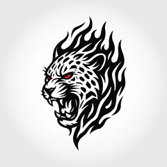 Flaming Leopard Head Logo Fierce Fire Cat Mascot Vector Design