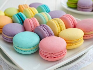 Obraz premium Colorful Stack of Macarons – Close-Up High-Quality Dessert Photography