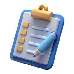 3D Clipboard with Pencil and Checklist Icon for Notes and Tasks