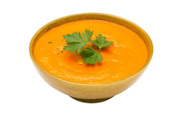 a bowl of soup with a garnish on top