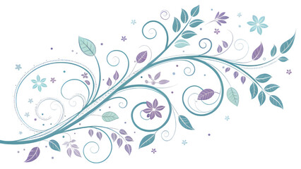 Elegant Whimsical Abstract Vine Swirl with Leaves and Flowers