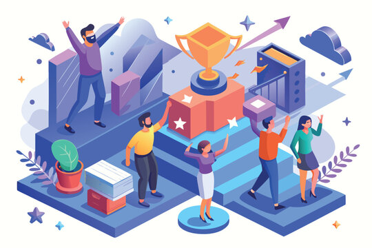 Celebration of success with people enjoying achievements in an office setting