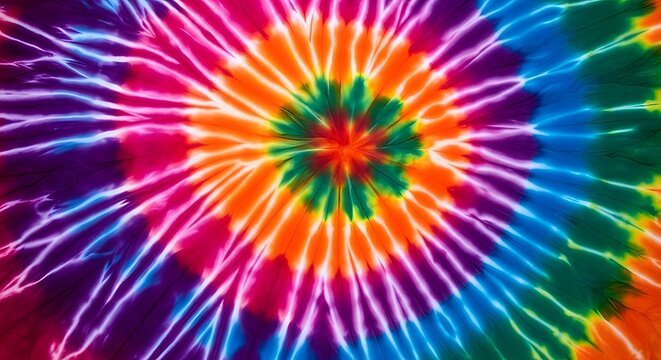 Vibrant colorful tie dye pattern background with radial design, abstract artsy textile
