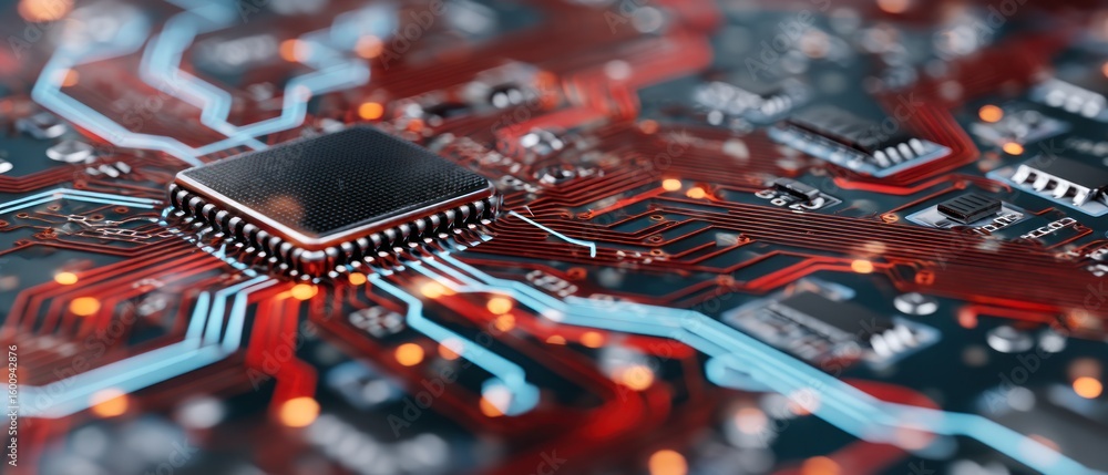 Poster close-up of a microchip's intricate circuitry