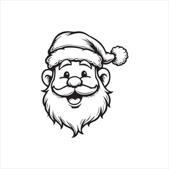 Cute Santa Claus Face Illustration Christmas Cartoon,Hand Drawn Santa Claus Head Outline Vector Art,Winking Santa Claus Face Sketch Holiday Design,Christmas Santa Claus Face Line Art Vector