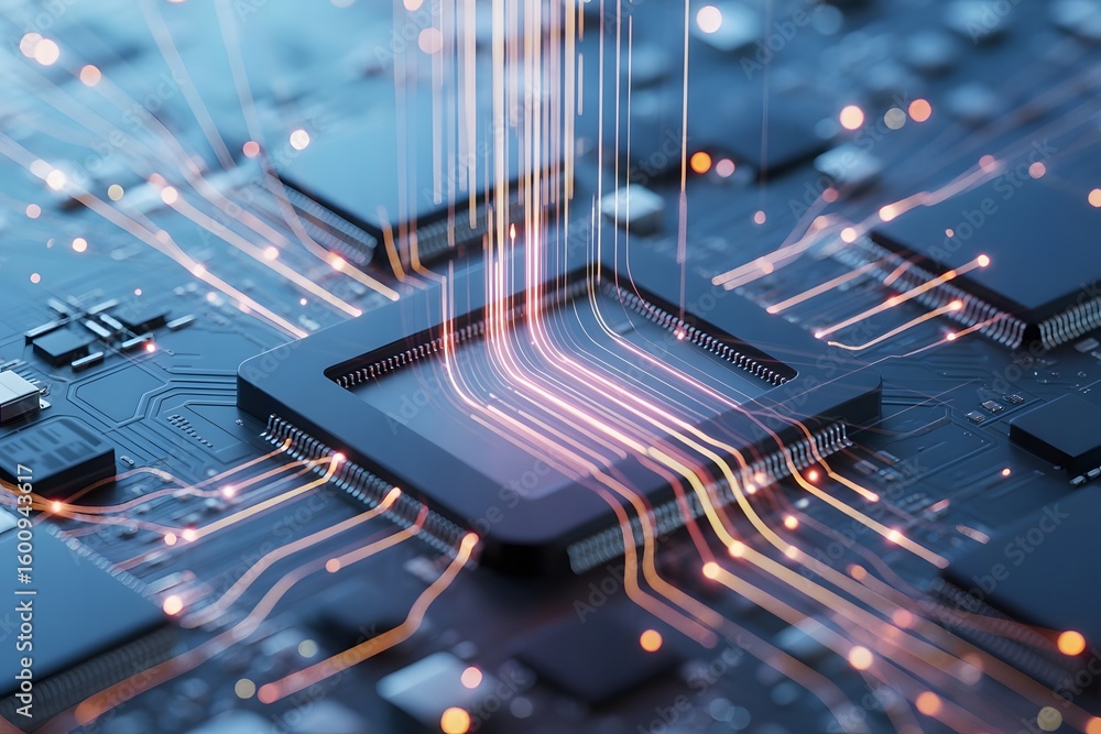 Aufkleber advanced microchip with glowing data streams illustrating high tech connectivity and data transfer i
