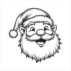 Cute Santa Claus Face Illustration Christmas Cartoon,Hand Drawn Santa Claus Head Outline Vector Art,Winking Santa Claus Face Sketch Holiday Design,Christmas Santa Claus Face Line Art Vector