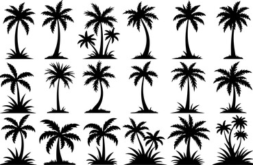 Desert & Tropical Plant Silhouette Set – Cactus, Palm Tree, and Succulent Icons vector bundle