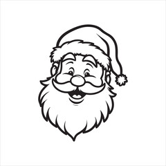 Cute Santa Claus Face Illustration Christmas Cartoon,Hand Drawn Santa Claus Head Outline Vector Art,Winking Santa Claus Face Sketch Holiday Design,Christmas Santa Claus Face Line Art Vector