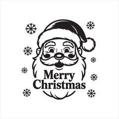 Merry Christmas Santa Claus Face with Snowflakes,Santa Claus Christmas Greeting Illustration,Hand Drawn Santa Claus with Merry Christmas Text,Cute Santa Face with Snowflakes Holiday Design