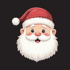 Cute Santa Claus Face Vector Illustration,Cartoon Santa Head Icon for Christmas Design,Smiling Santa Claus Avatar in Flat Style,Minimalist Santa Face Clipart for Holiday Use,Adorable Santa Claus Vecto