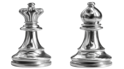 Silver Chess Queen and Bishop Pieces Game Strategy