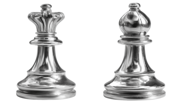 Silver Chess Queen and Bishop Pieces Game Strategy
