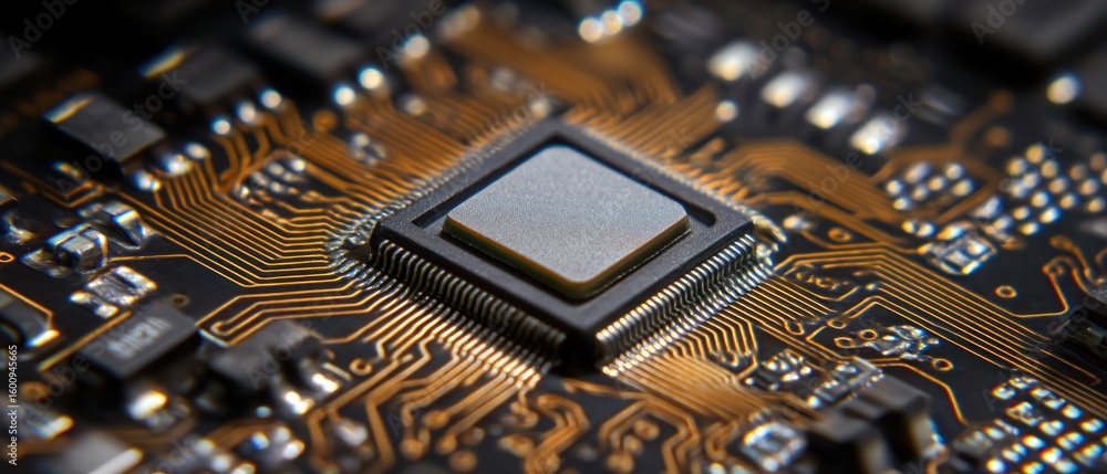 Poster close-up of a microchip's intricate design