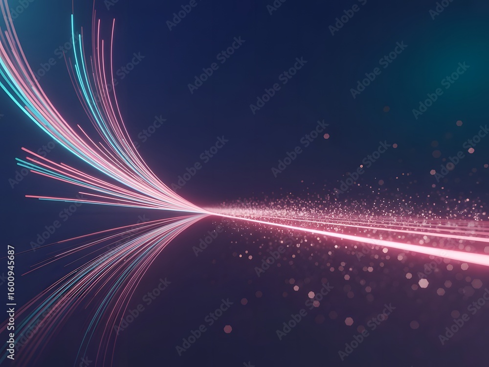 Poster abstract light streaks with particles on dark background futuristic technology data flow digital net