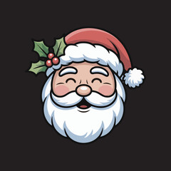 Cute Santa Claus Face Vector Illustration,Cartoon Santa Head Icon for Christmas Design,Smiling Santa Claus Avatar in Flat Style,Minimalist Santa Face Clipart for Holiday Use,Adorable Santa Claus Vecto