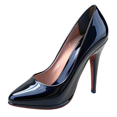 3D Black Patent Leather High Heels Stilettos Pointed Toe Stylish Elegant Design on transparent background