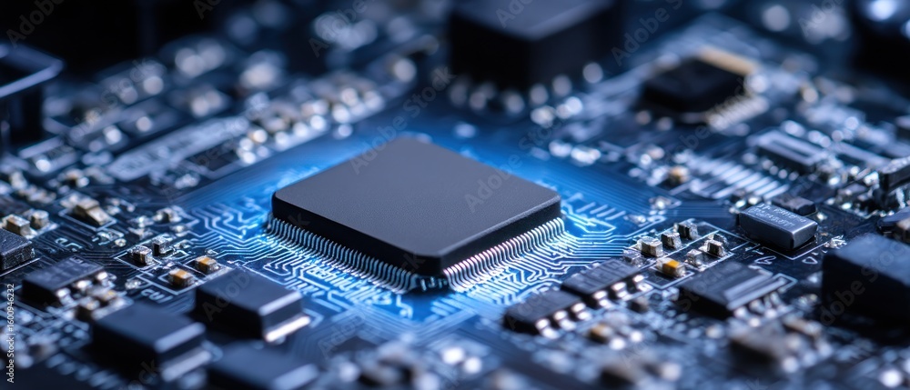Poster close-up of a microchip on a circuit board