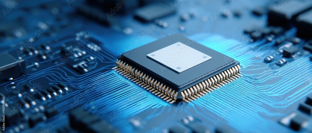 Aufkleber high-tech microchip circuit board: a close-up view of advanced technology