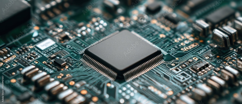 Poster close-up of a microchip on a circuit board