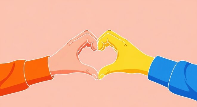 Two hands forming a heart shape against a soft pink background symbolizing love and connection - Powered by Adobe