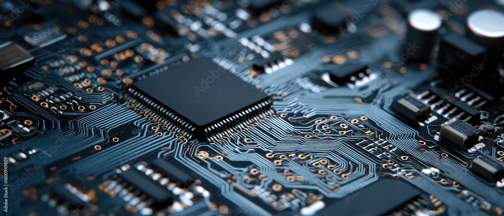 Poster close-up of a microchip and circuit board