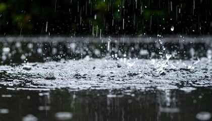 Fototapeta premium Raindrops splashing on a dark puddle
