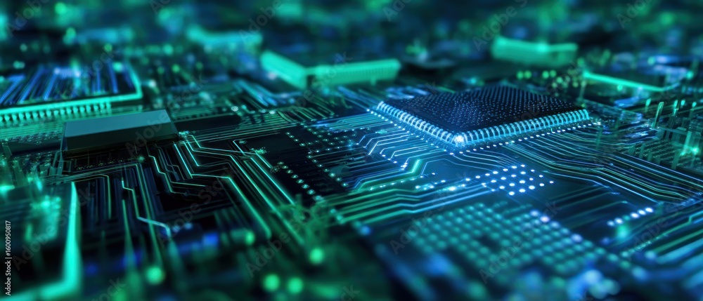 Poster high-tech circuit board: a close-up view of advanced technology