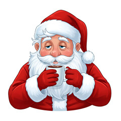 Cute Santa Claus Holding Coffee Cup Cozy Christmas Winter Art Isolated Transparent PNG Image  