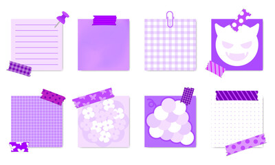 Purple Post-it notes with gradient, devil, and grape patterns. Ideal for fantasy-themed notes, journals, and digital stationery.