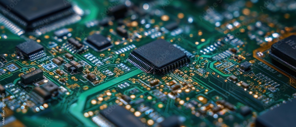 Poster close-up of a circuit board's intricate design: a glimpse into the world of electronics