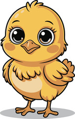 Cute cartoon chick vector illustration, fluffy yellow bird mascot for kids, farm, and spring artwork

