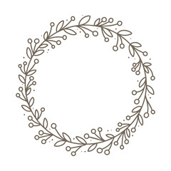 Minimal floral wreath hand drawn in line art style