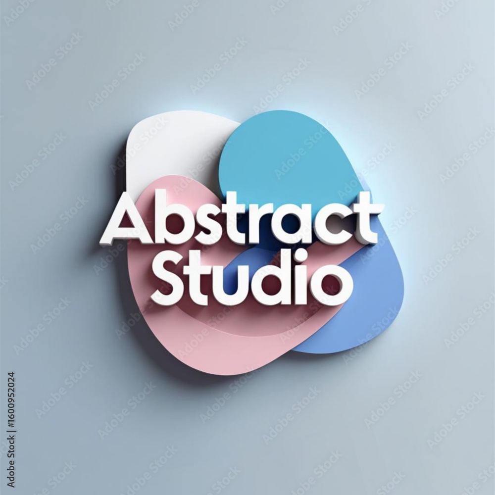 Aufkleber Overlapping pastel shapes with studio text in white color on a light gray color surface design element