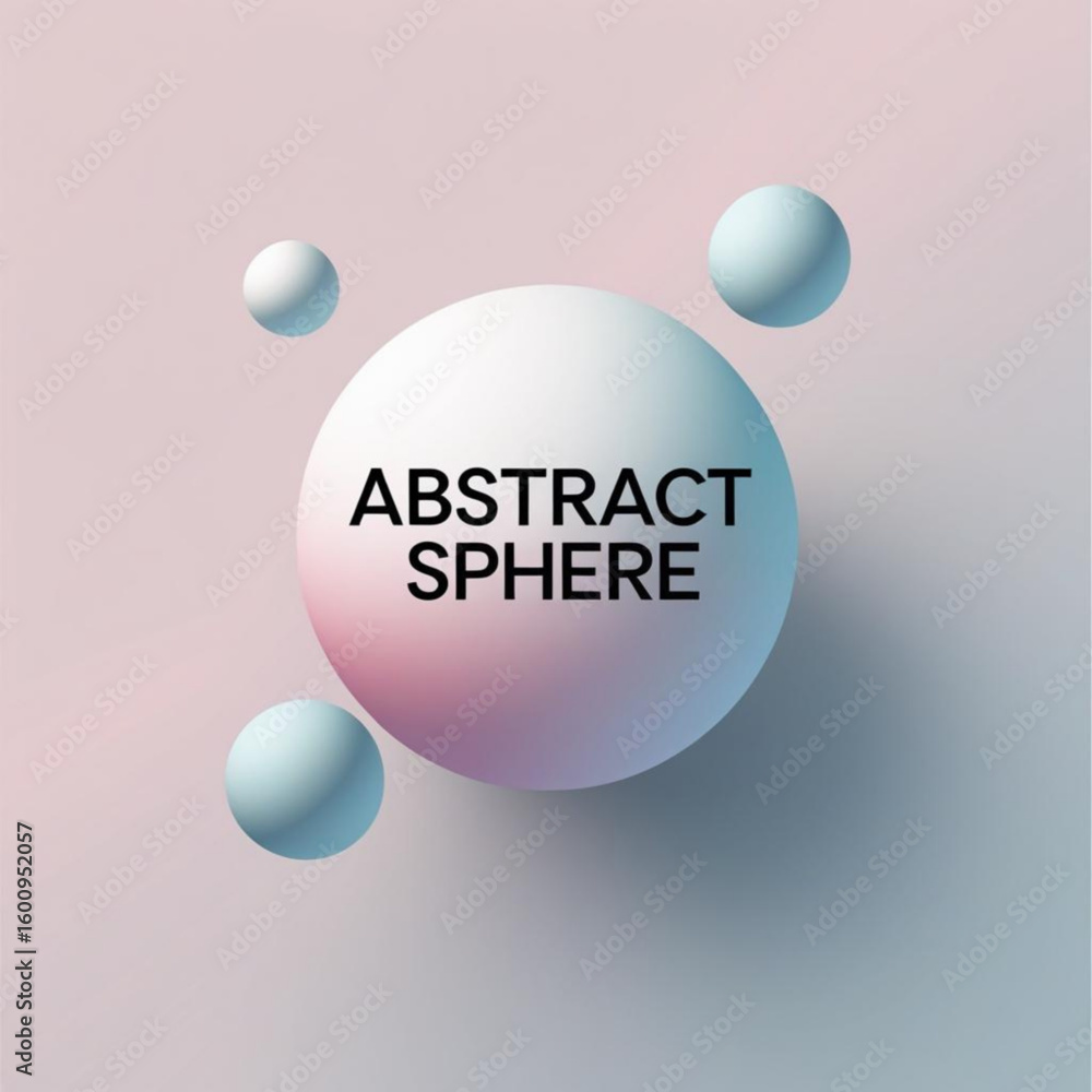 Poster floating spheres with pastel gradient on soft colored surface creating a serene and modern compositi