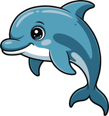 Cute cartoon dolphin vector illustration, adorable sea animal mascot for kids, ocean, and marine art

