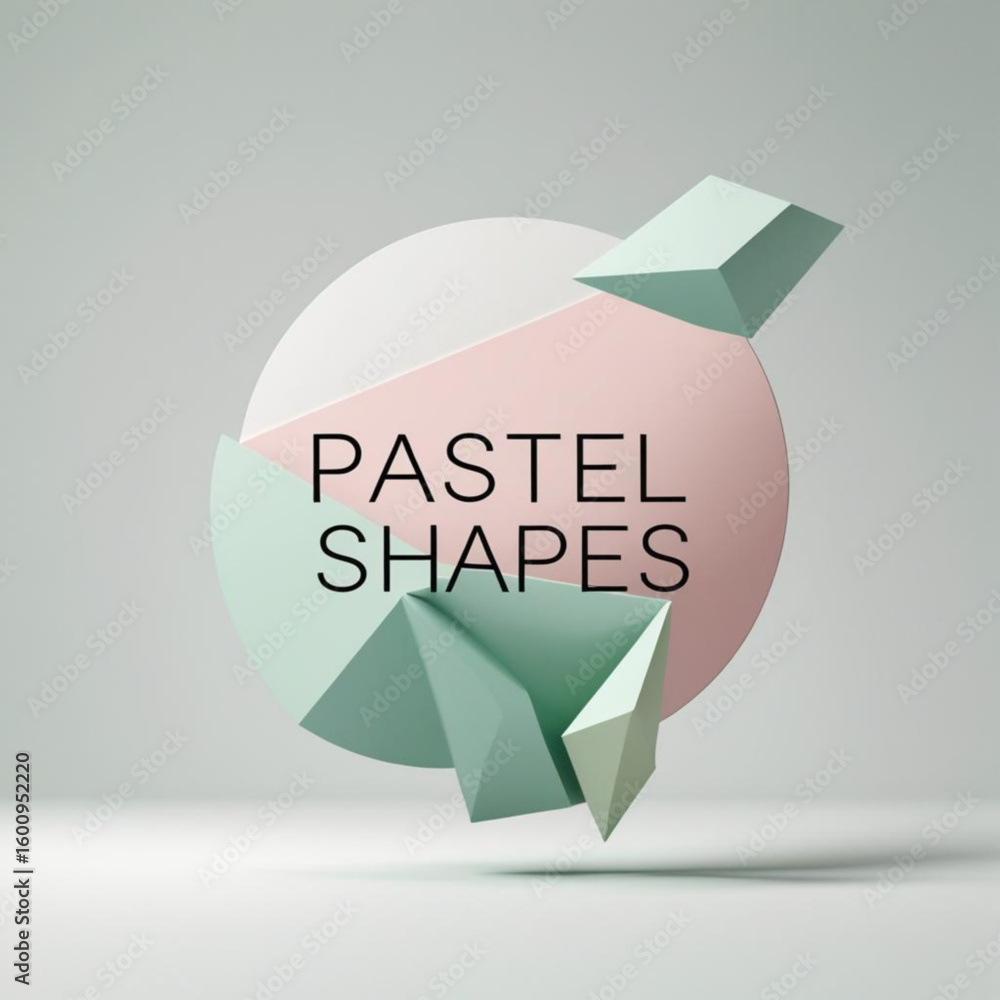 Aufkleber Geometric composition featuring pastel colored circle and angular forms in a minimalist arrangement style image