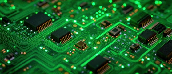 Close-up of a Circuit Board: Green Technology Abstract