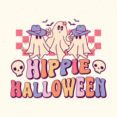 Hippie Halloween - Retro Groovy Halloween t shirt design, vector graphic