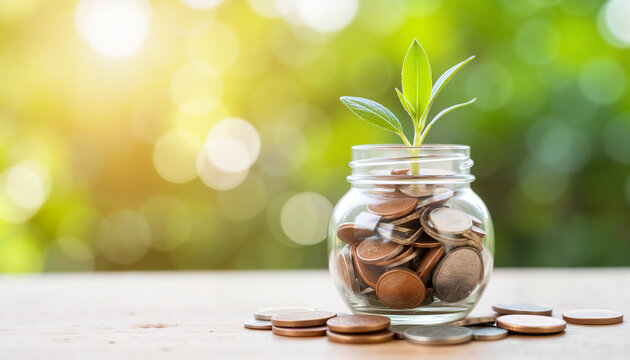 Live, germinating coin planter, metal coins without face value at the bottom, germinating wheat