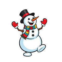 Happy Dancing Snowman Wearing Colorful Scarf and Hat Christmas Art Isolated Transparent PNG Image  