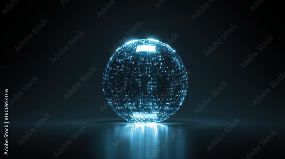 Poster secure data protection: a futuristic concept of digital files safely secured within a glowing digita