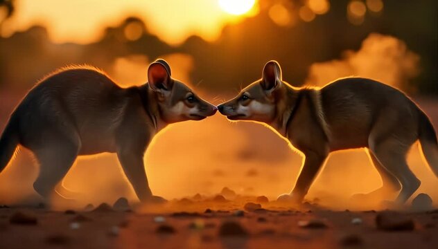 Brushtail possum fighting off predators