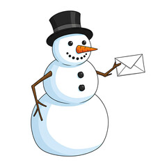 Happy Snowman Holding Christmas Letter Cute Winter Holiday Art Isolated Transparent PNG Image  